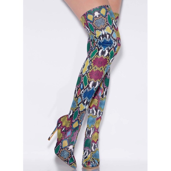 multicolor snake print boots